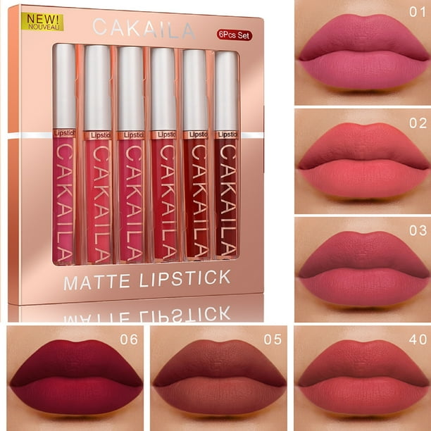 Xihbxyly Set de Brillo Labial Aterciopelado, Brillo Labial Mate Antiadherente, Maquillaje Hidratante de Larga Duración, Kit de Cinco Colores de 5,5 Ml, Labios con Cuerpo, Fijación de Color Resistente
