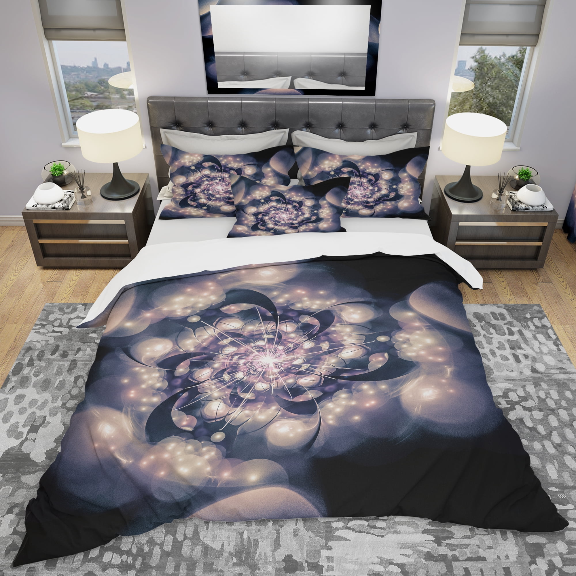 Designart 'Black White Fractal Flower in Dark' Modern & Contemporary Duvet Cover Set