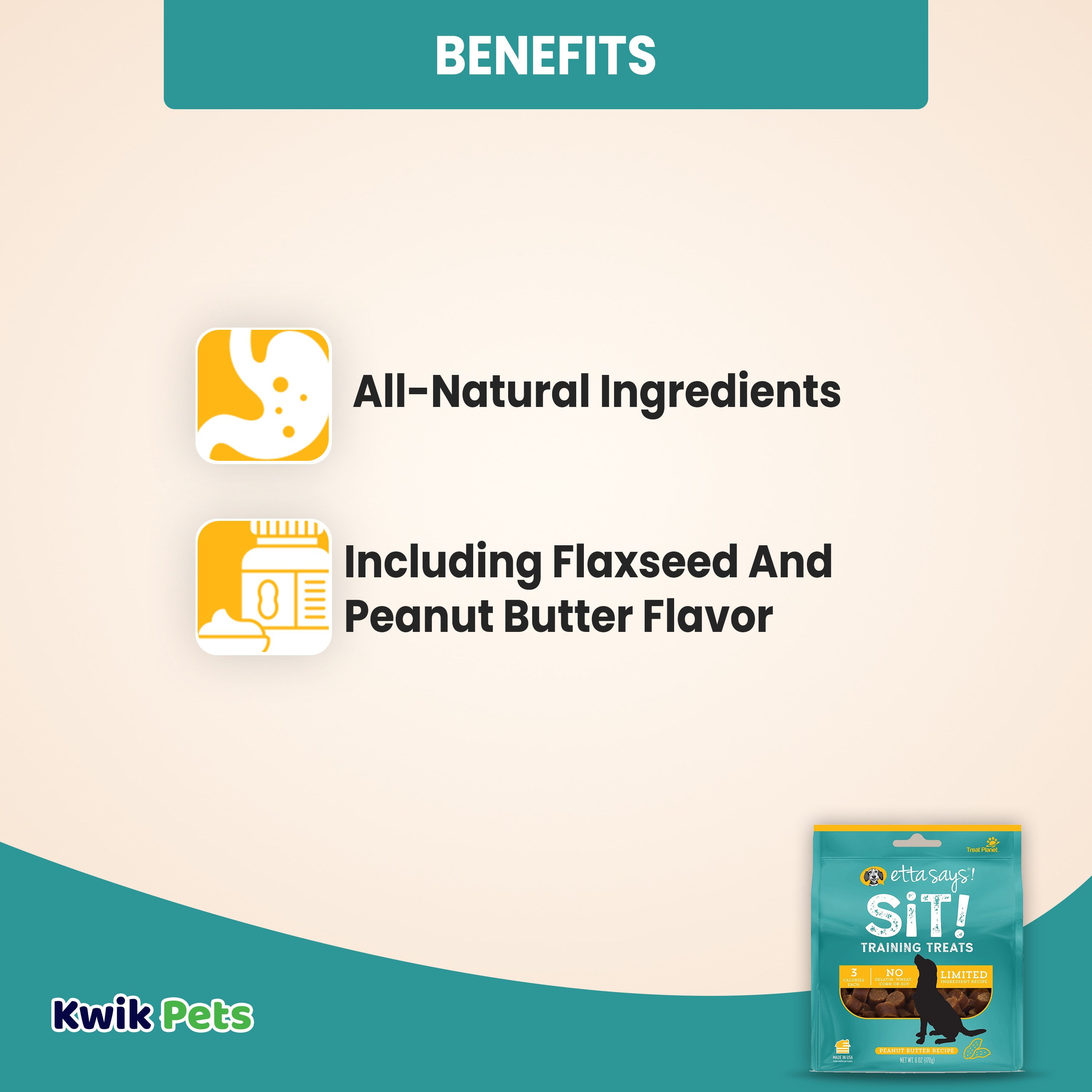 Etta Says! Sit! Dog Training Treats Peanut Butter Recipe 6 oz