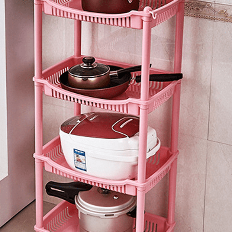 4 Tier Shower Caddy Organizer Shelf Standing, Rustproof, Plastic Floor Storage  Rack for Bathroom, Countertop, Shower pan, Narrow Place, Pink 