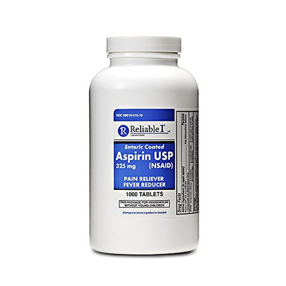 Reliable 1 Aspirin USP 325 mg (NSAID) 1000 Enteric Coated Tablets Each