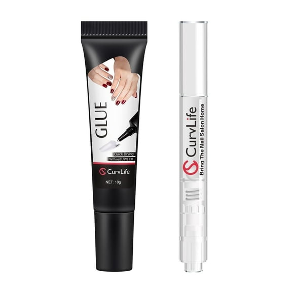 Curvlife Nail Glue Gel Kit – 10g Quick-Dry Semi-Solid Adhesive & 5ml Liquid Click-Type Remover Pen for Press-On Nails, No UV Needed