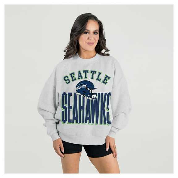 Women's Gameday Couture Ash Seattle Seahawks Fierce Focus Premium Oversized Fleece Pullover Sweatshirt