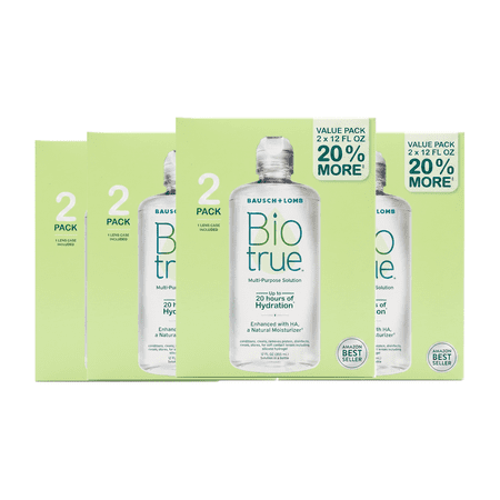 Bausch & Lomb Biotrue Multi-Purpose Contact Lens Solution, 12 oz, 2 Pack, with Lens Case 4 Pack