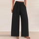 thumbnail image 2 of Pantalones de la Cintura Elástica de las Mujeres de Color Sólido Bolsillo Casual Pantalones de Moda 95% Poliéster 5% Spandex, Nuevos Pantalones Estirables para el Uso Diario, 2 of 9