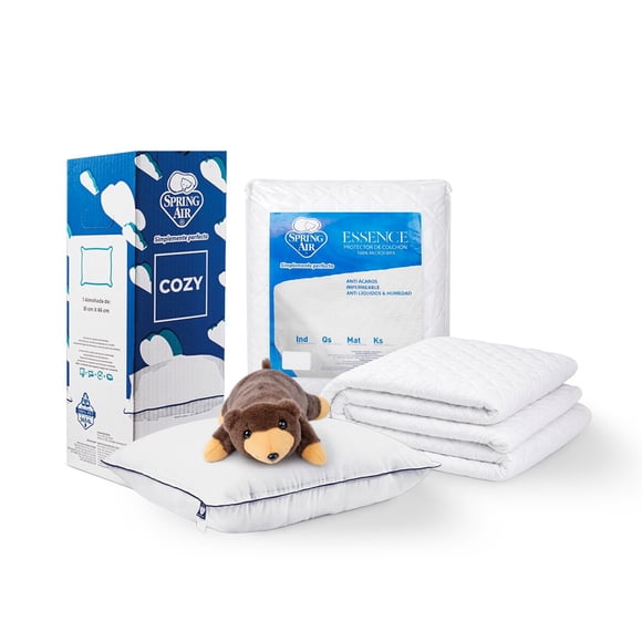 Blancos Spring Air, Almohada Cozy + Protector Essence Individual + Oso Peluche
