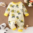 thumbnail image 4 of Ulanda Newborn Baby Girl Clothes Fall Winter Outfits Infant Jumpsuit Letter Print Romper Coming Home Outfit 2Pcs Set (Yellow, 6-9 Months), 4 of 8