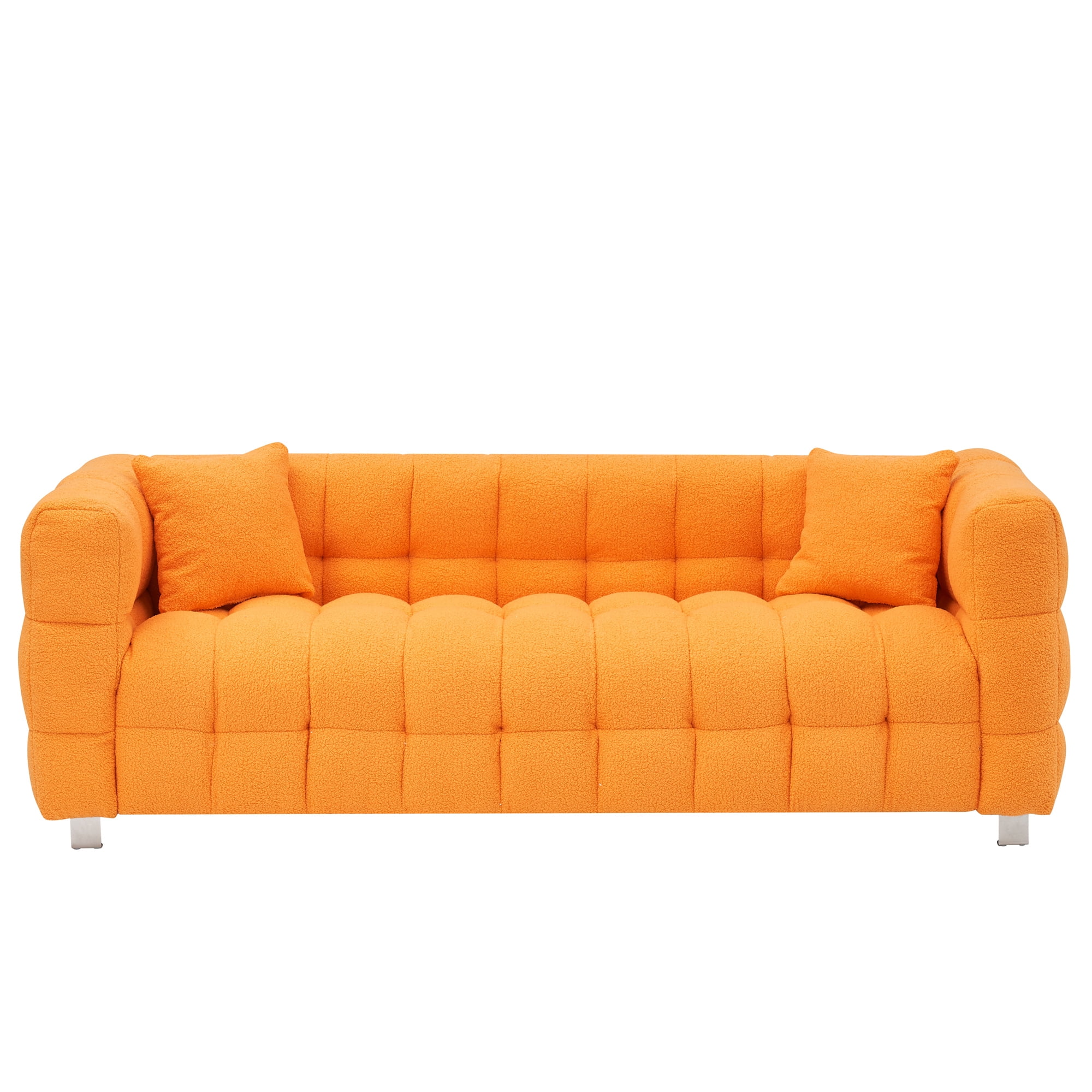Aukfa 80" Modern Comfy Sofa, Deep Tufted Couch for Living Room, 2 Pillows, Teddy Fleece Orange