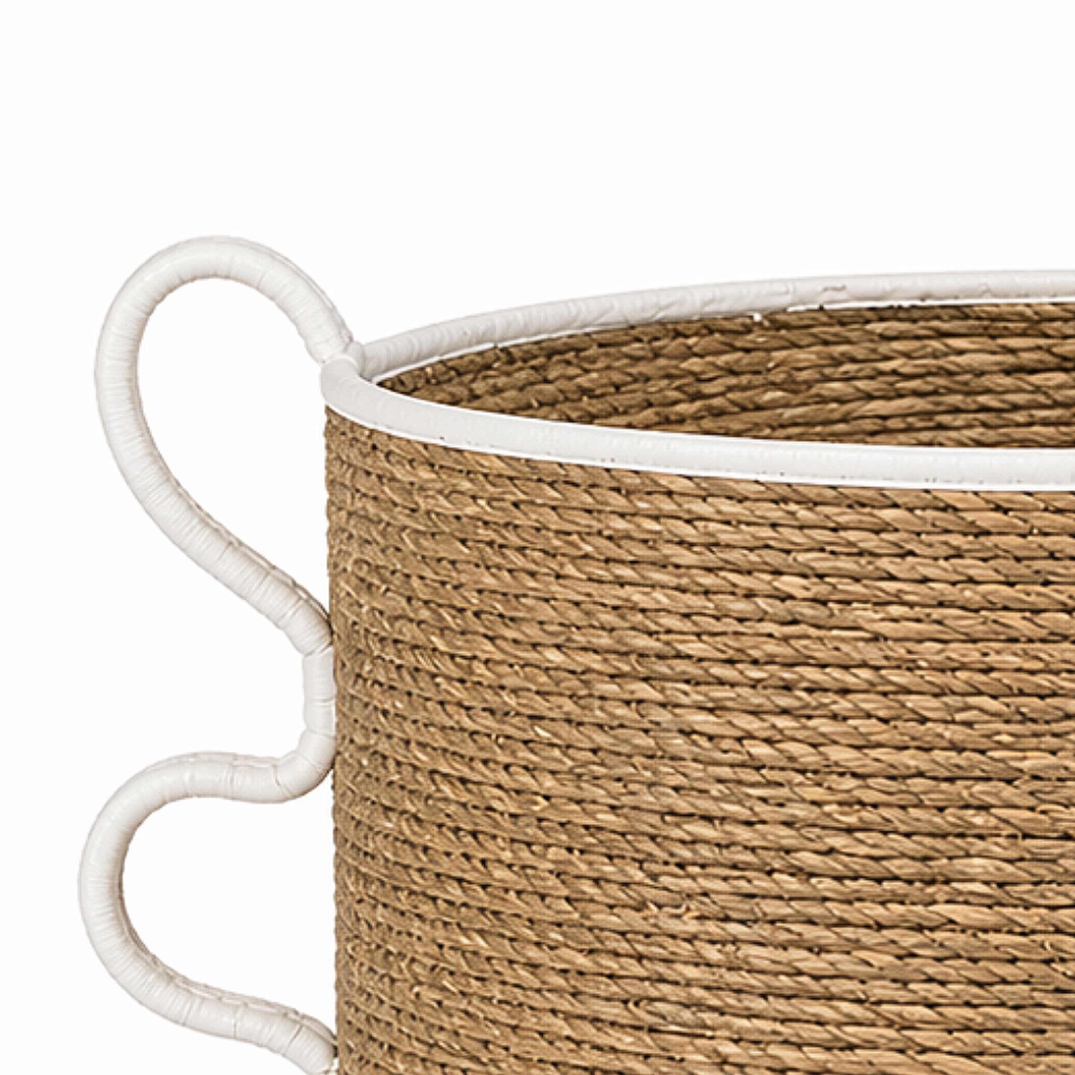 DecMode 10", 13"W Brown Seagrass Handmade Woven Storage Basket with Cream Arched Handles, 2-Pieces
