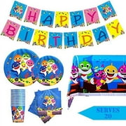 Humfoo 82Pcs Shark Birthday Party Supplies And Decorations Birthday Paper Plates,Cups,Napkins,Tablecloth,Shark Birthday Banner,Serves 20