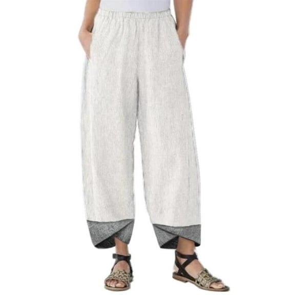 DeHolifer Linen Pants For Women, Fashion Women Summer Casual Loose Cotton And Linen Pocket Printing Trousers Pants White XXXL