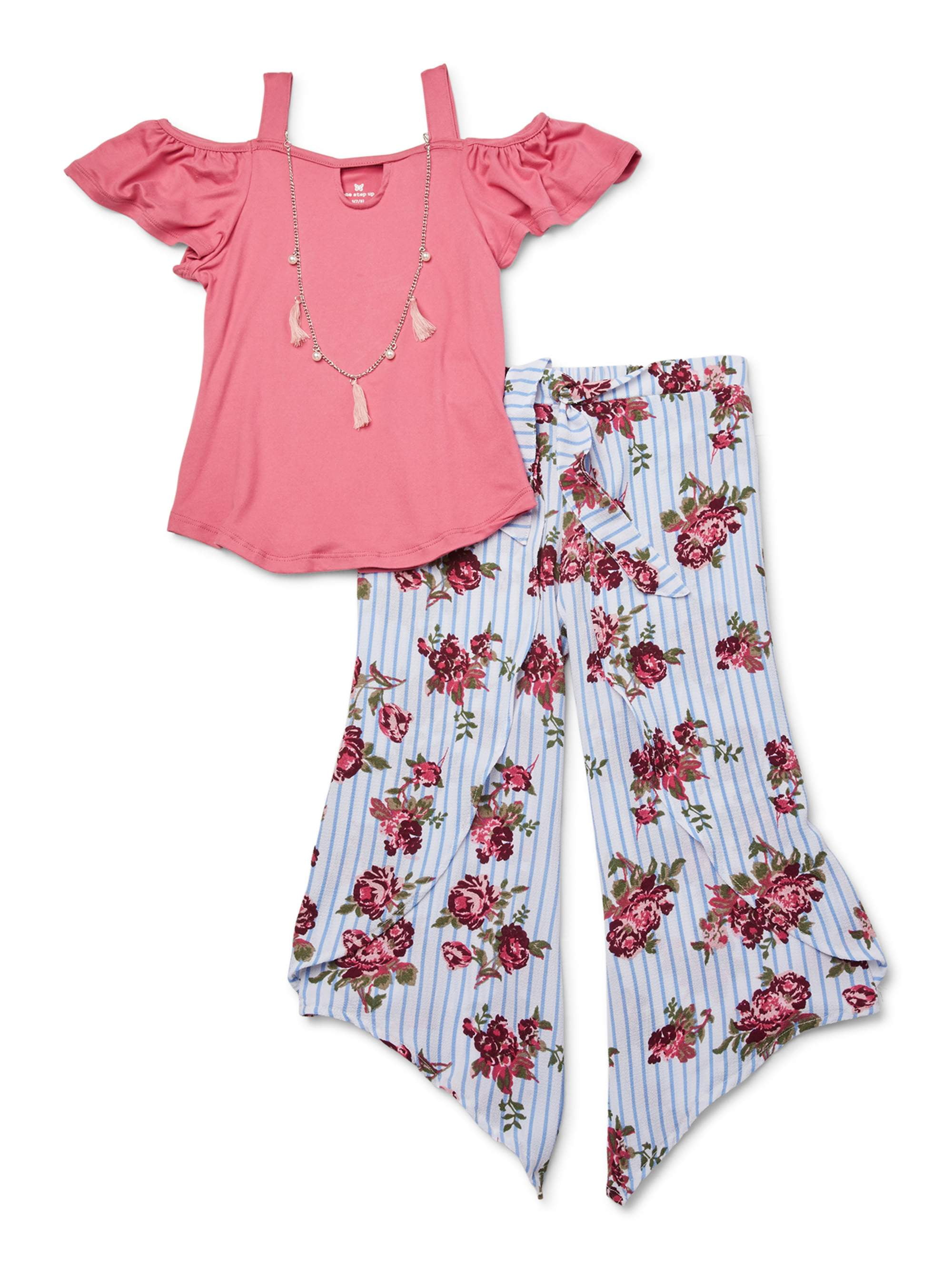 ONE STEP UP One Step Up Girls 712 Cold Shoulder Ruffle Top and