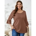 thumbnail image 2 of SHOWMALL Women's Plus Size Shirts Bell-Sleeve Ultimate T shirts Cocoa brown 2X Scoop Neck Casual Blouses 3/4 Sleeves Basic Tops, 2 of 7