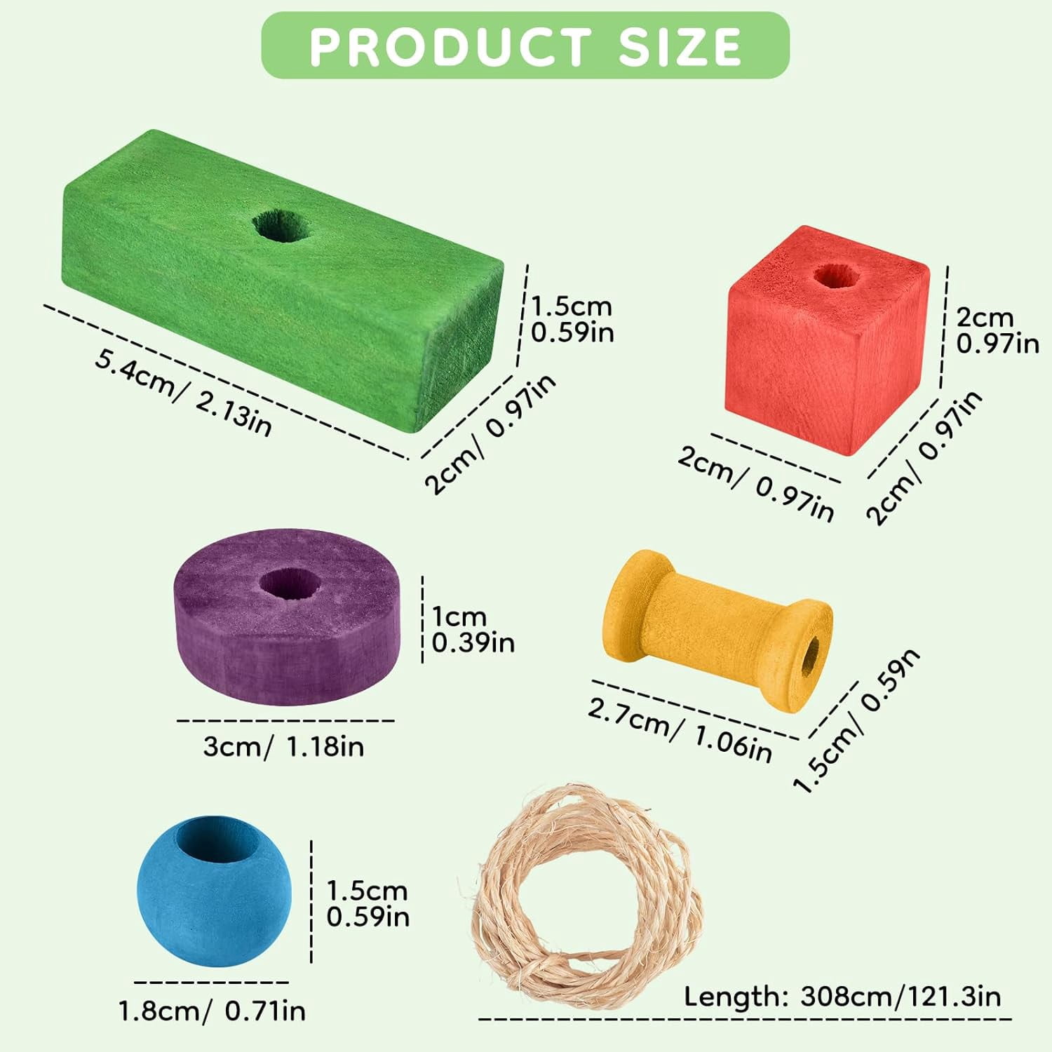 Bird Toys, Colorful Multi-Shaped DIY Wooden Blocks Craft, Chewing Playing Toy for Parrots