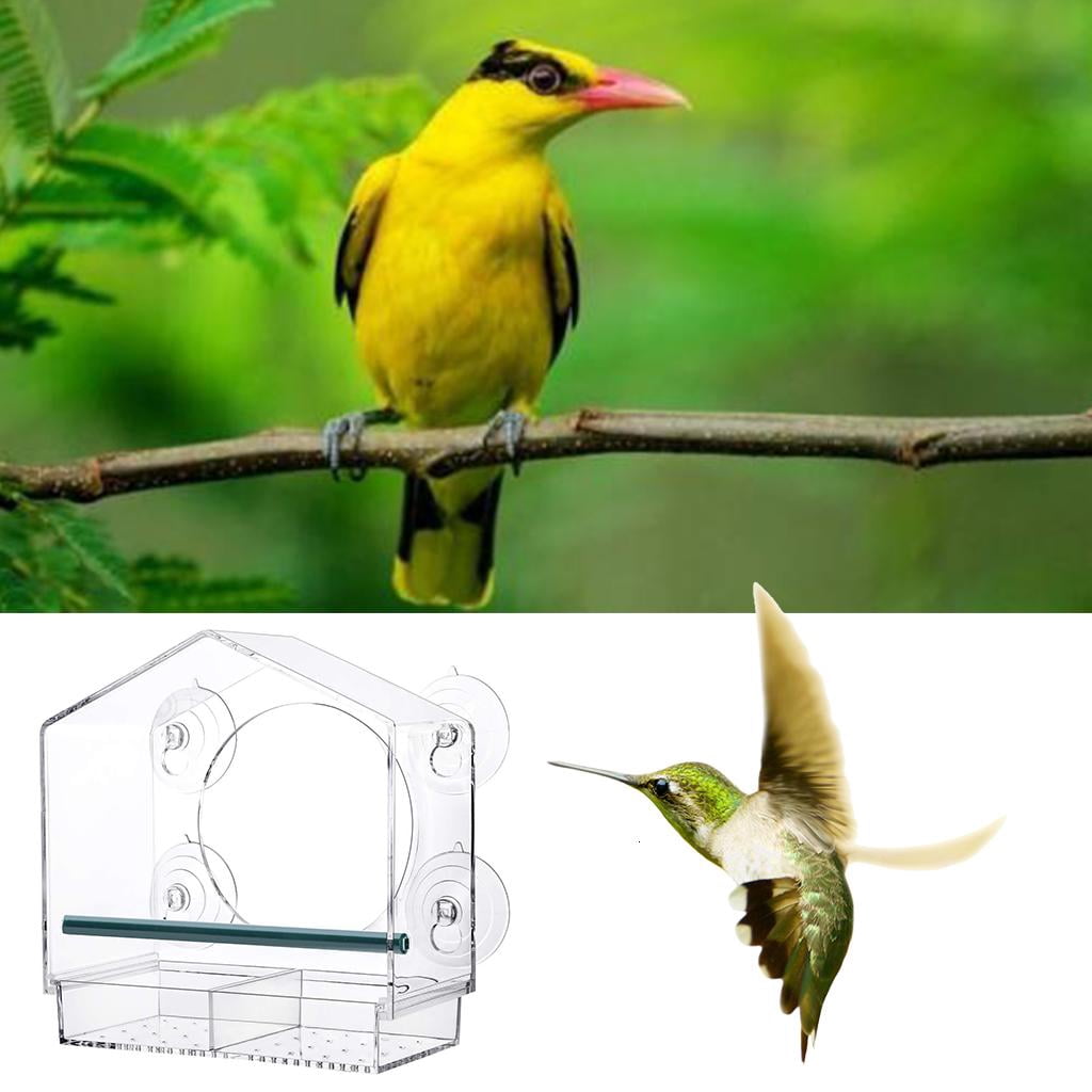 Clear Acrylic Bird Feeder Window Mount Strong Suction Cup Food Tray Outdoor Bird Feeder for Finch Cardinal Blue-bird