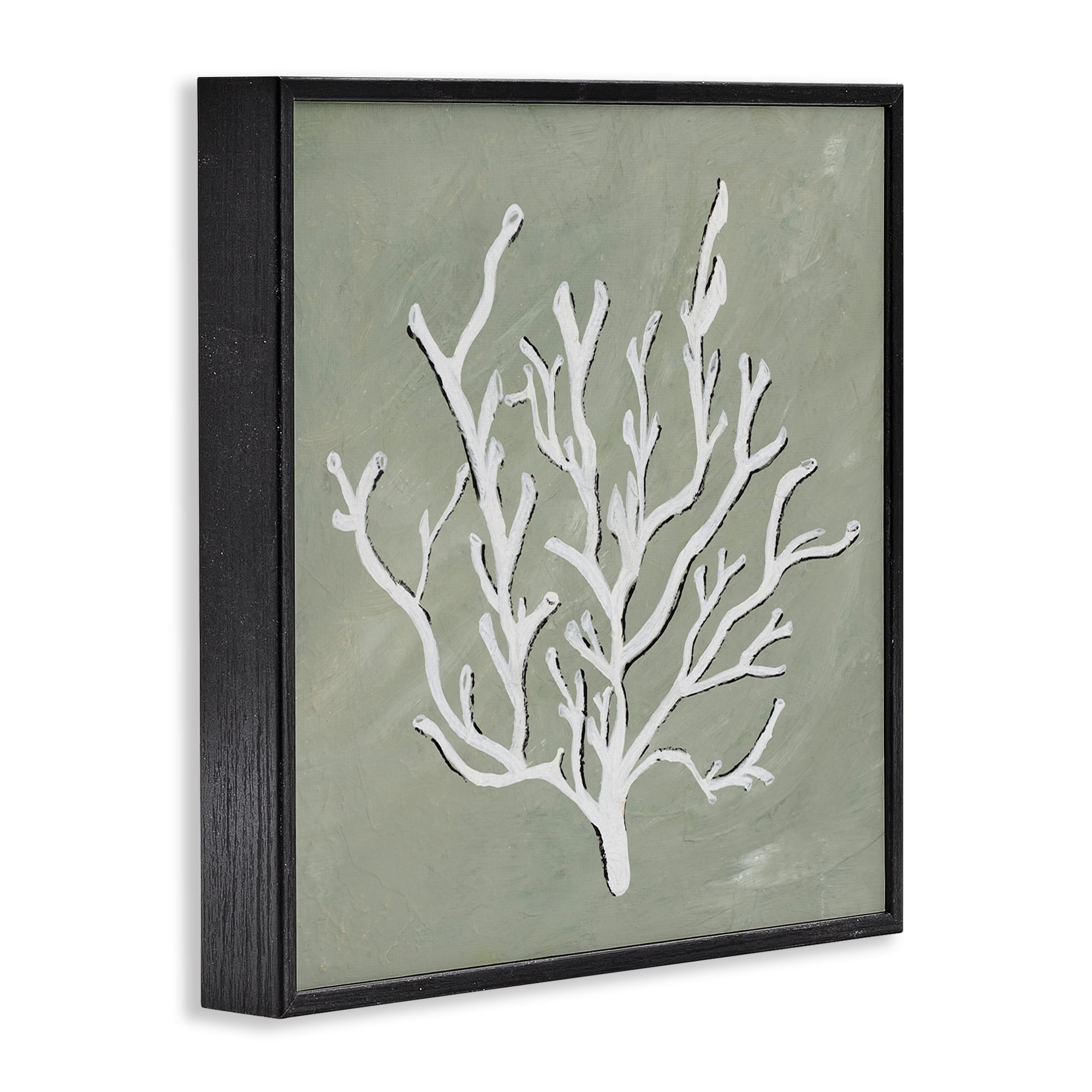 Stupell Industries White Coral Impression Coastal Painting Black Framed Art Print Wall Art, 17 x 17