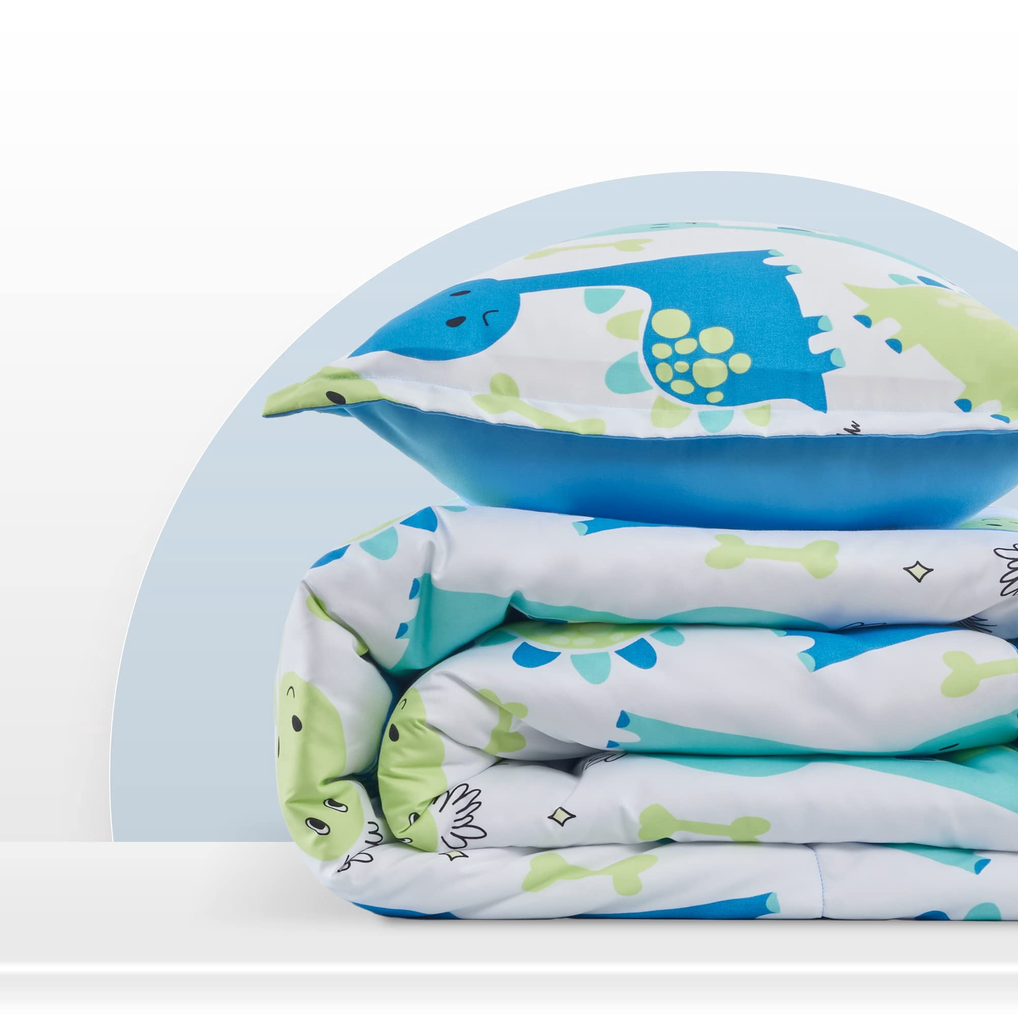 Sleep Zone Kids Bedding Comforter Set Full/Queen Size - Super Soft & Cute Printed 3-Piece Comforter Set All Seasons for Boys, Girls, Fade Resistant, Machine Washable, Cute Dino