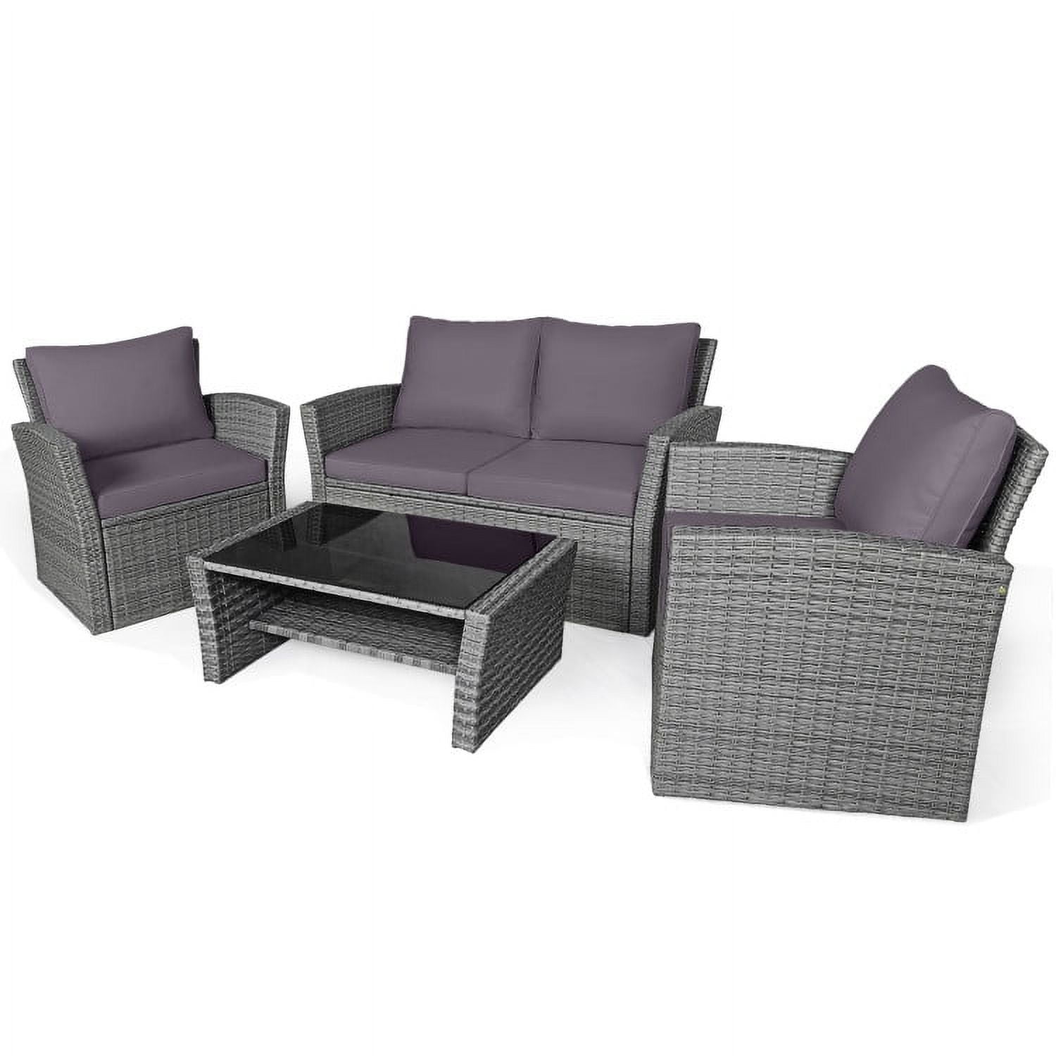 Aimee Lii 4 Pieces Wicker Patio Furniture Set Sofa Table with Storage Shelf Cushion, Modern Patio Furniture, Gray Aimee Lii 4 Pieces Wicker Patio Furniture Set Sofa Table with Storage Shelf Cushion, Modern Patio Furniture, Gray
