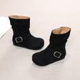 thumbnail image 5 of WAVSUF Girls Fleece Wide Width Boots Round Toe Soft Sole Anti Slip Fall Daily Mid Calf Boots Black Size 2T, 5 of 9