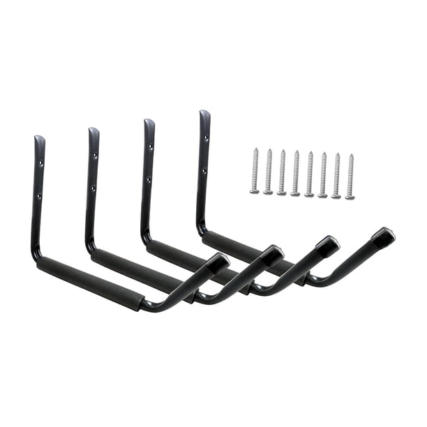 4 ganchos de almacenamiento para garaje, soporte para kayak, tablas de paddle, snowboard y tablas de surf. con gorra negra