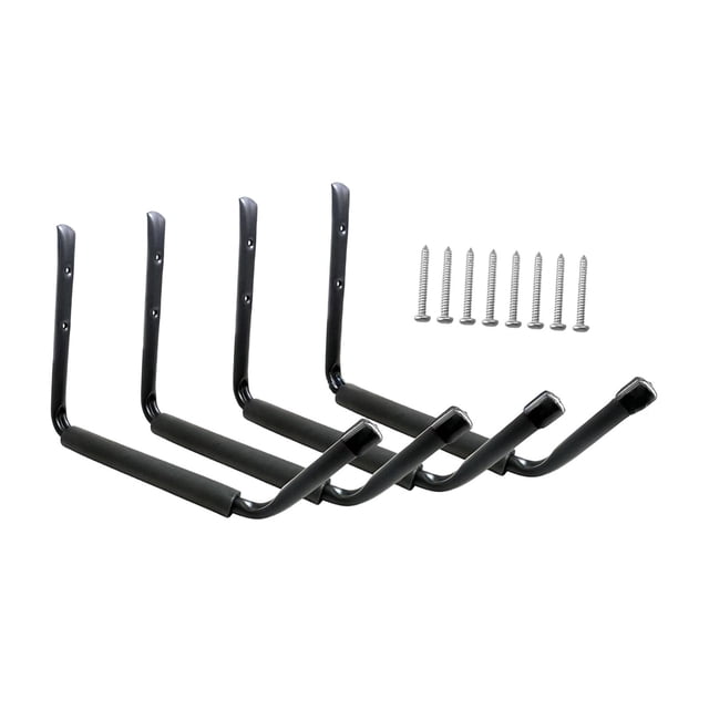 harper 4 Garage Storage Hooks, Wall Mounted, Large Shed, Display Hanger for Ladders And Black capped