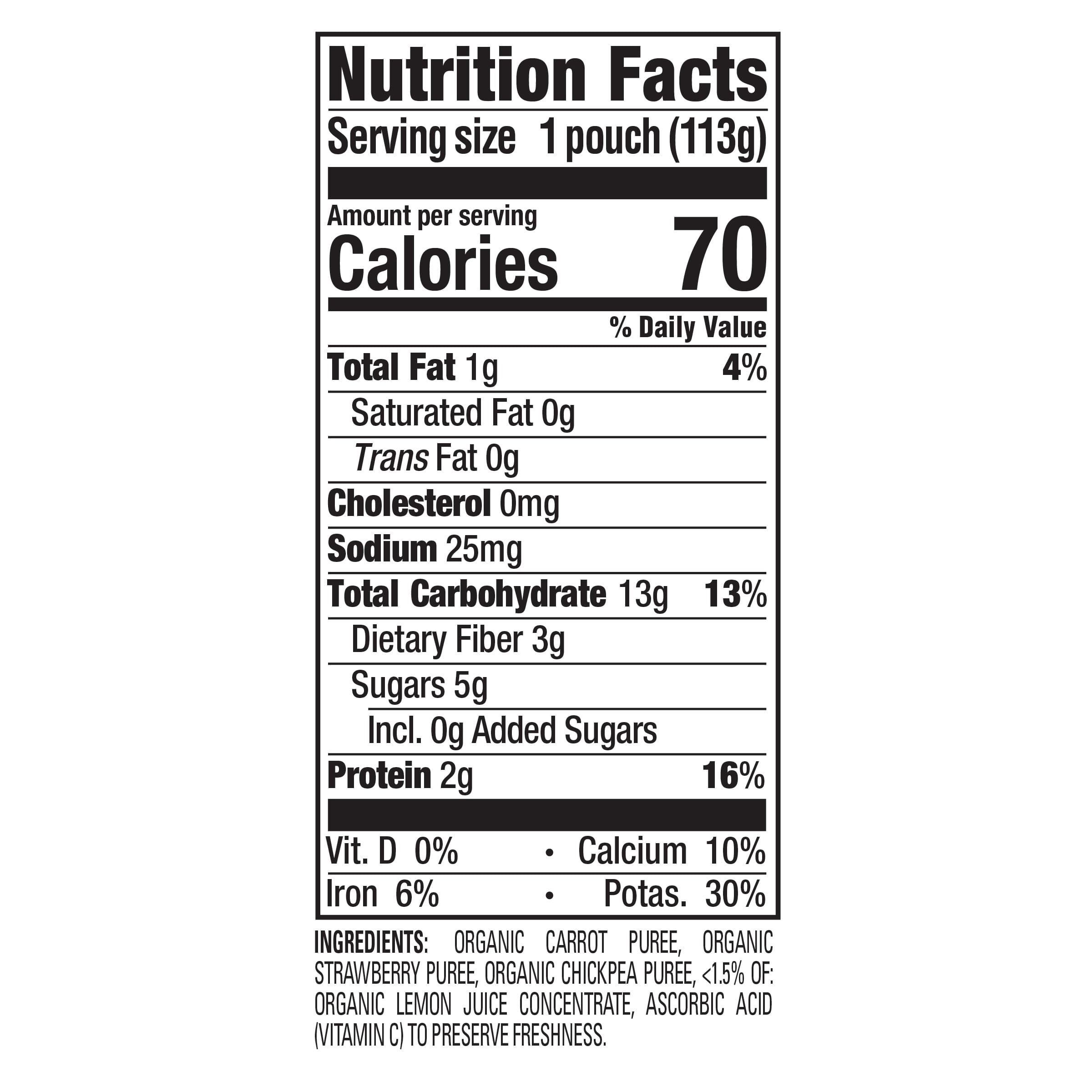Happy Baby Organics Clearly Crafted Stage 2 Carrots, Strawberries & Chickpeas Pouch 4oz UNIT