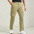 thumbnail image 2 of SGFCWSX Men Button Cargo Pants,Solid with Zip Casual Multi Pocket Straight Leg Trousers Khaki L, 2 of 8