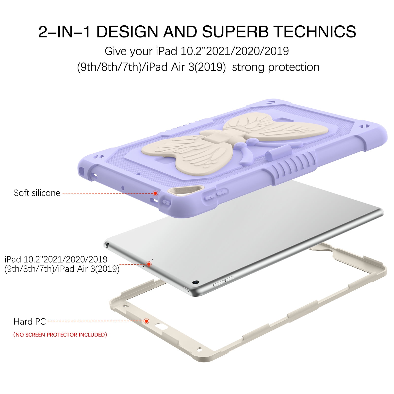 BENTOBEN Case for iPad 9th/8th/7th Gen with Butterfly Kickstand and Pencil Holder, 10.2" Pc Tpu Heavy Duty Hard Rugged Protective Cover for iPad 10.2 inch for Girls Women Kids