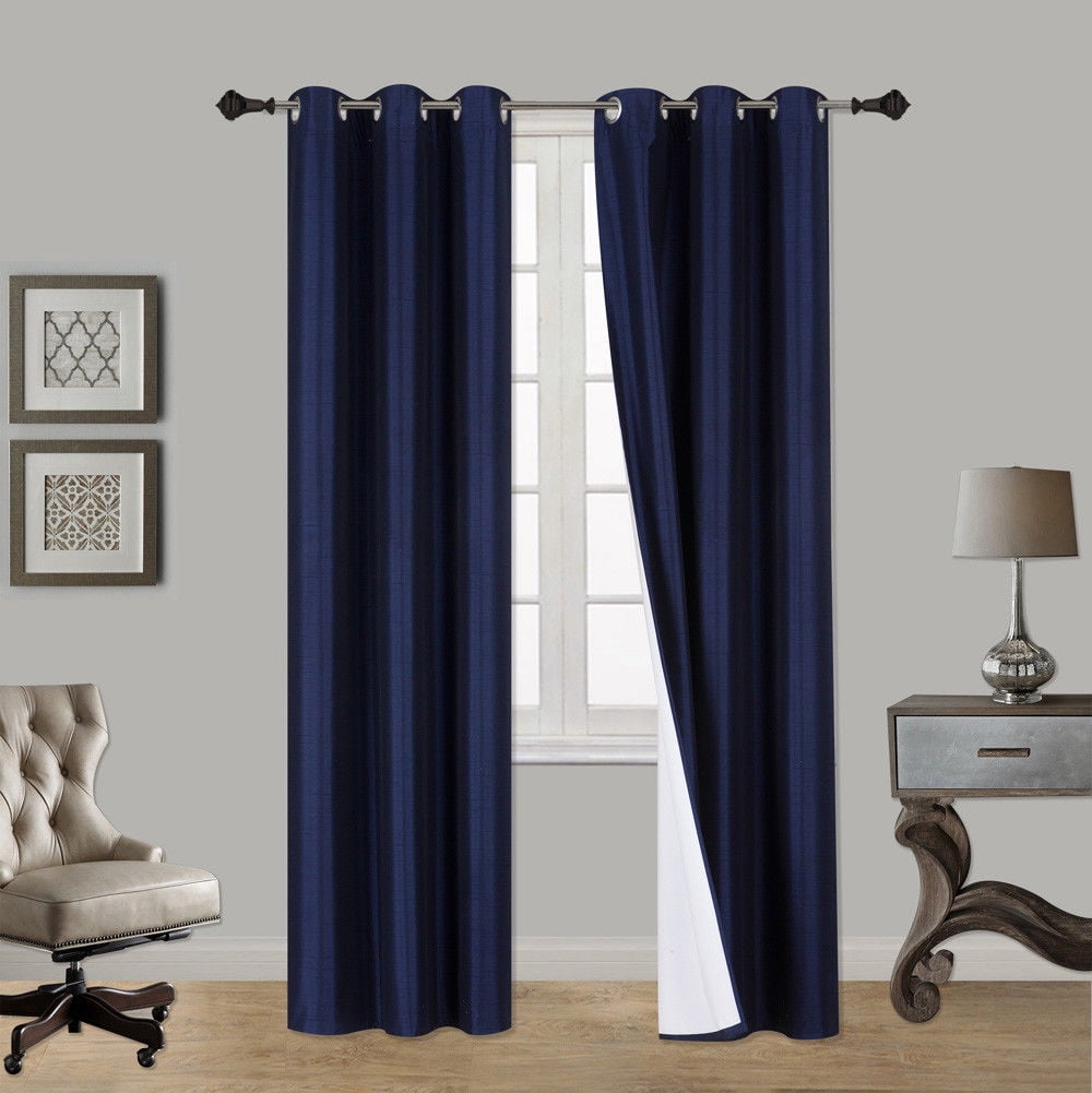 SSS 2 SOLID PLAIN PANELS FOAM THERMAL LINED BLACKOUT OFFER CLOSEOUT NAVY BLUE 