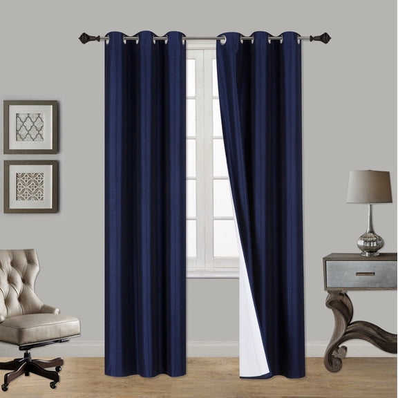 (SSS) 2-PC Navy Blue Solid Blackout Room Darkening Panel Curtain Set, Two (2) Window Treatments of 37" Wide x 108" Length Each Panel