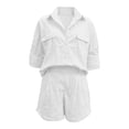thumbnail image 4 of Womens Going out Outfits Womens Oversized Linen Outfits Long Sleeve Button Shirt High-Waist Shorts Set Summer Beach Vacation Wear White 3XL, 4 of 5