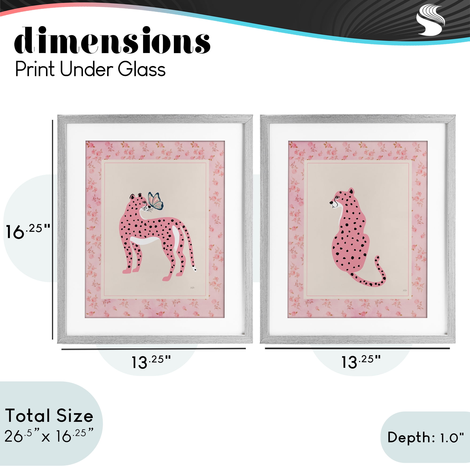 Stupell Industries Pink Leopard & Floral Border 2 Piece Gray Framed Print Under Glass Set, design by Natalie Carpentieri