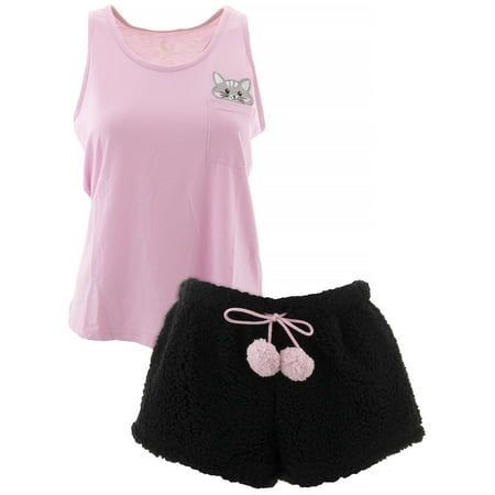 PJ Couture Women's Pocket Cat Pink Short Pajamas