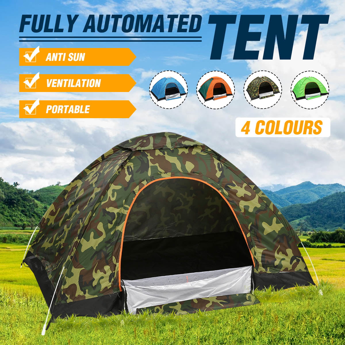 2-3 Person Automatic Pop Up Outdoor Hiking Camping Tent Waterproof UV Protection 
