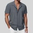 thumbnail image 2 of Men's Short Sleeve Shirt With Collar Casual Loose Fit Breathable Business Top 95% Cotton 5% Spandex Solid Color Daily Home | Zenithor,Gray S, 2 of 9