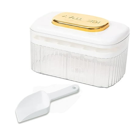 

Silicone Press Type Ice-Cube Tray for Freezer with Lid and Bin One Second Release 24 Small Nugget Ice Trays White