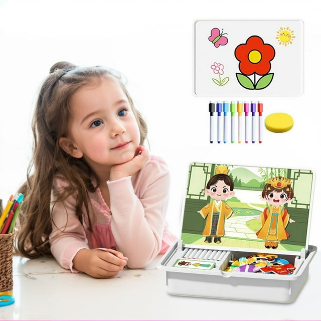 Jkkant Magnetic Dress-Up Travel Game, Double-Sided Preschool Educational Toy for Kids, Reusable Sticker Activity Book Tabletop Game