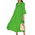 thumbnail image 2 of Women'S 2025 Lace Eyelet Embroidery Maxi Dress V-Neck Trumpet Sleeve Boho Flowy Swing Dress Green M, 2 of 9
