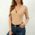 thumbnail image 5 of ClodeEU Women's Cross Wrap V Neck Long Sleeve Slim Fitted Rhinestone T Shirt Top,Ruched Elegant Tee Top Khaki,Womens Plus XL, 5 of 8