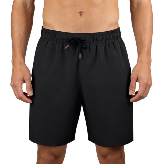 Domuza Men's Athletic Running Shorts Lightweight Gym Workout Shorts Loose Beach Pants with Pockets Black L