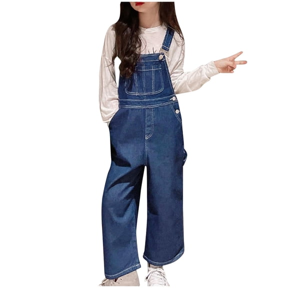 Yammkia Jeans Jumpsuit for Kids Little Big Girls Denim Overalls Washed for Soft Stretch Jeans Workwear 5-16 Years,5-6 Years