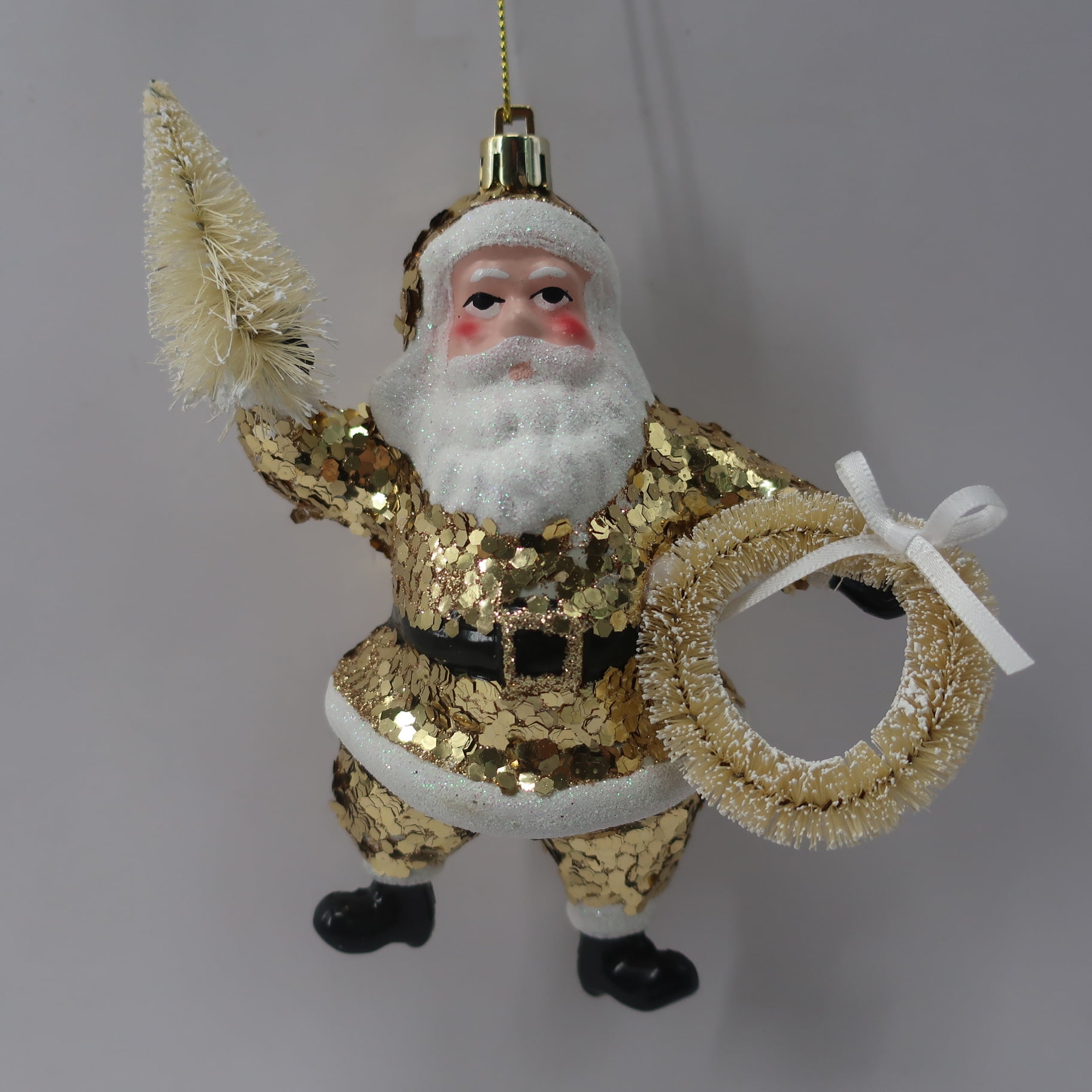 Holiday Time Gold Chunky Glitter Santa Ornament