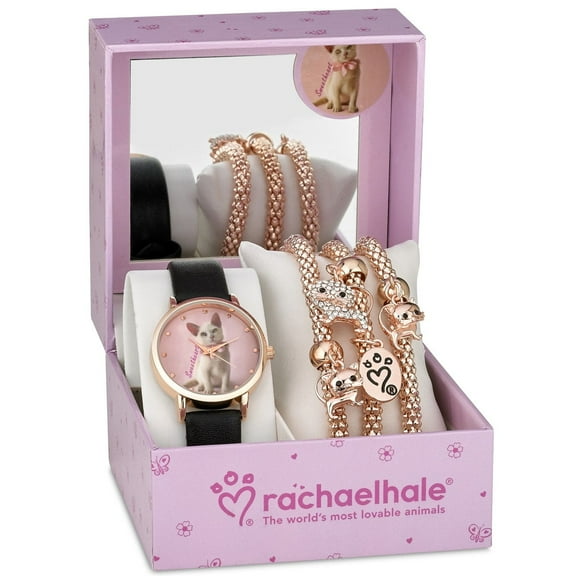 Rachael Hale Teen Rose Gold Kitty 4-Piece Leather Wristwatches, Gold