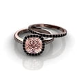 thumbnail image 4 of 2.00 Carat Morganite And Black Diamond Moissanite Halo Bridal Ring Set 925 Sterling Silver With 18k Rose Gold Plating, 4 of 5