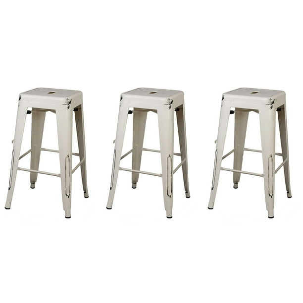 Leejay 24 inch Backless Counter Height Metal Stool Antique White, Set