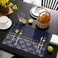 thumbnail image 3 of Boho Navy Blue Flower Placemats Set of 4, Abstract Bohemia Pesley Floral Placemats for Dining Table, Place Mats for Kitchen Tabletop, Waterproof Wipeable Dining Table Mats Set, 3 of 9