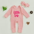 thumbnail image 4 of BemeyourBBs Newborn Baby Girl Lilttle Sister Outfit Lil Sis Romper Long Sleeve Embroidery Letters Jumpsuit with Headband Cute Infant Spring Fall Winter Clothes, 4 of 9