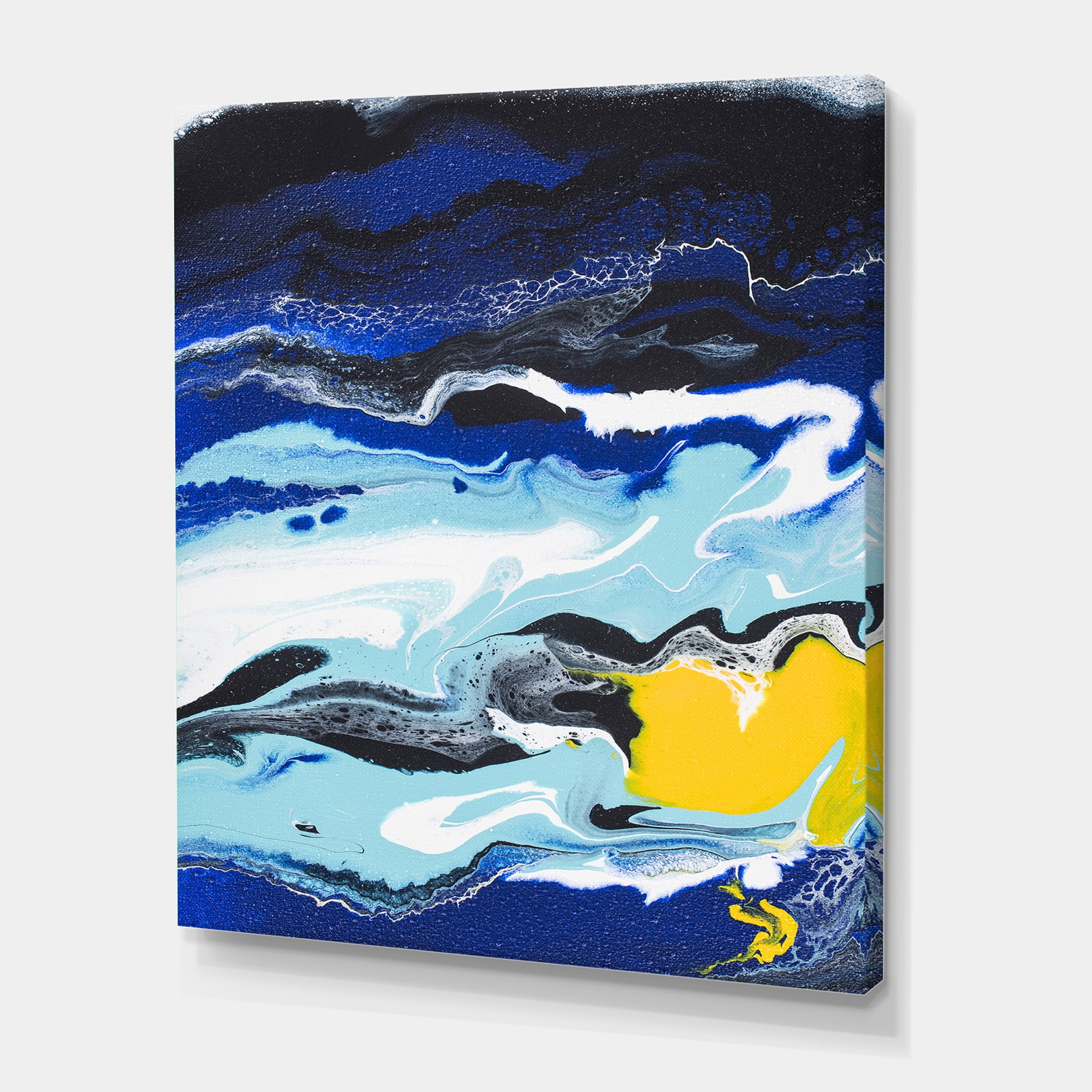 Designart ' Abstract Composition In Blue and Yellow VIII ' Modern Canvas Wall Art Print