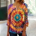 thumbnail image 2 of CYMMPU Tie Dye Button V Neck Flare Sleeve Blouses for Women Dressy Casual Spring Tops Fall Fashion Shirts Tunic Tops Loose Fit 3/4 Sleeve Empire Waist A Line T-Shirts XL, 2 of 5
