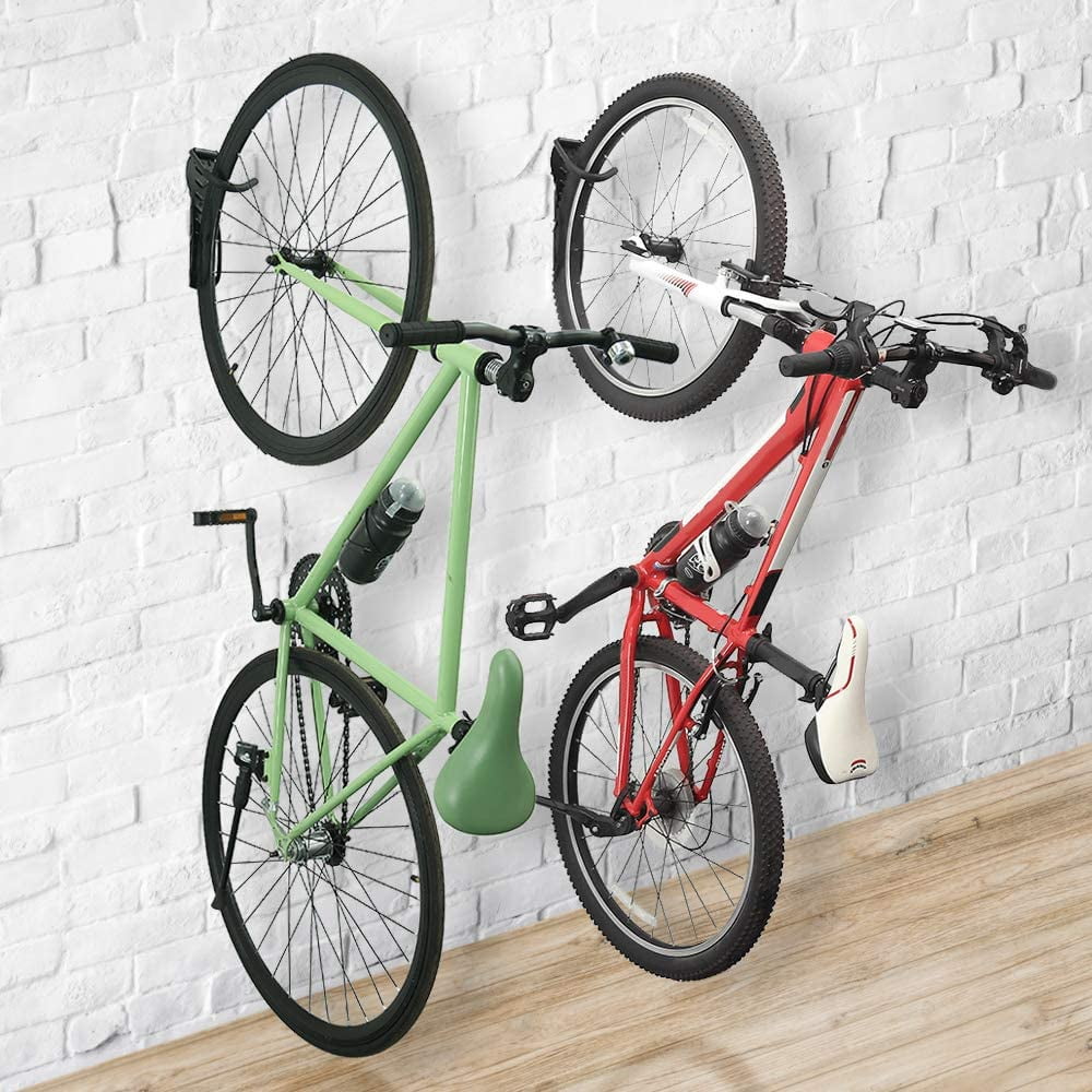 2-Pack Adjustable Bike Wall Rack – Horizontal Indoor Storage Hanger For Road & Mountain Bikes, Holds 66lbs, Folding & Scratch-Proof Design